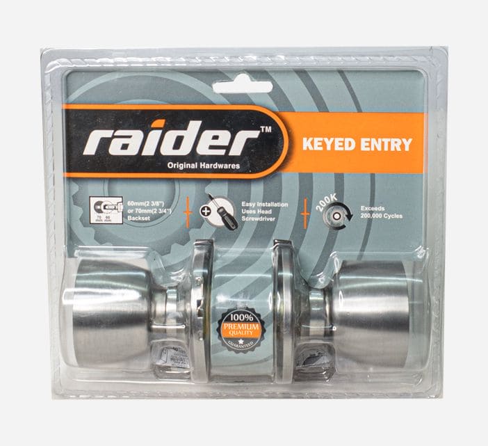 RAIDER Keyed Entry Entrance Cylindrical Knob Lockset for Office or Front Door MEGA