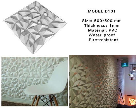 Mega Luxe Paintable 3D Texture PVC Wall Panels (19.7 x 19.7In.) - Decorative, waterproof, flame resistant, sturdy, interior decoration to add both aesthetics and functionality to your home and offices - D101 MEGA LUXE