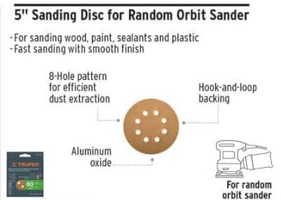 Truper 60 Gram, Round Orbit Grinder Sanding Paper Disc, 5PCS for Wood Sanding Buffing Polishing - 17848 mega