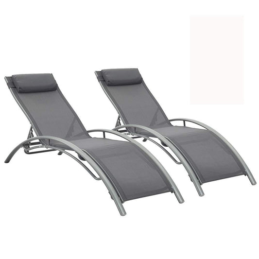 Outdoor Patio Lounge Chairs Aluminum Pool Chaise Lounges Adjustable for All Weather for Beach Backyard(2-Pack Gray ebuys