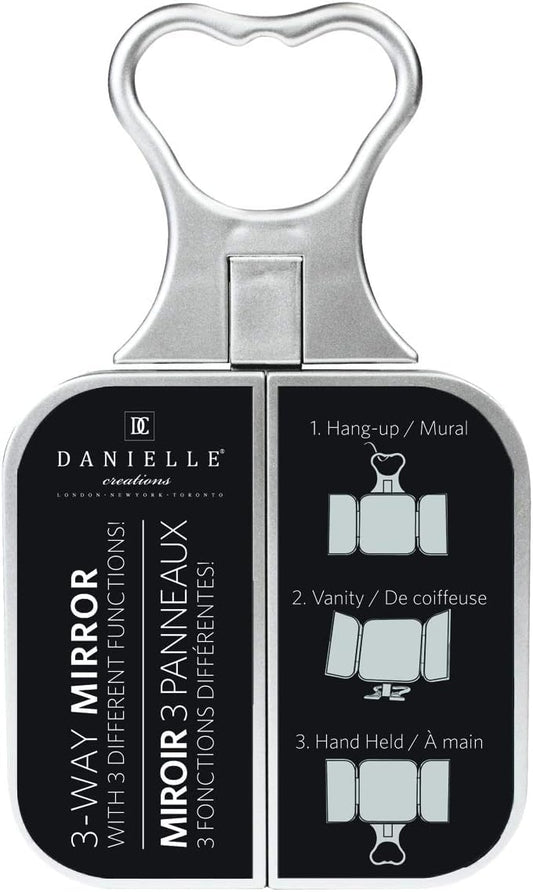 Danielle Creations 3-Way Foldable Travel Makeup Mirror with Built in Stand and Handle, Silver ebuystt