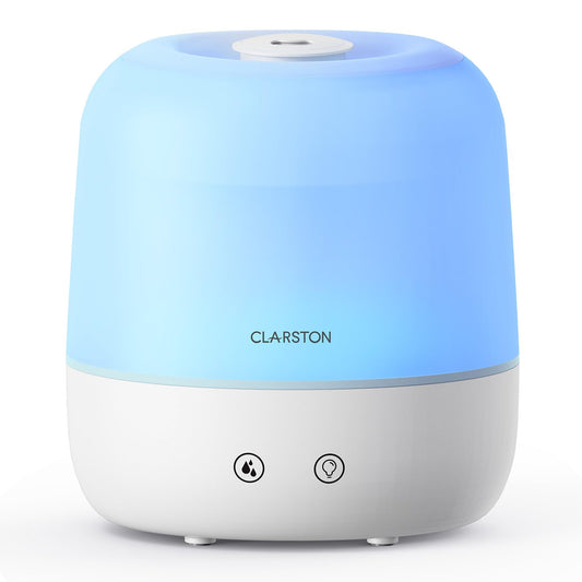 Clarston 2L Cool Mist Humidifier for Bedroom with 360° Adjustable Nozzle, High and Low Mist Levels, Ultra-Low Noise, Light-Off, No BPA, Auto Shut Off, Ideal Baby Humidifier with Easy Top Filling CLARSTON