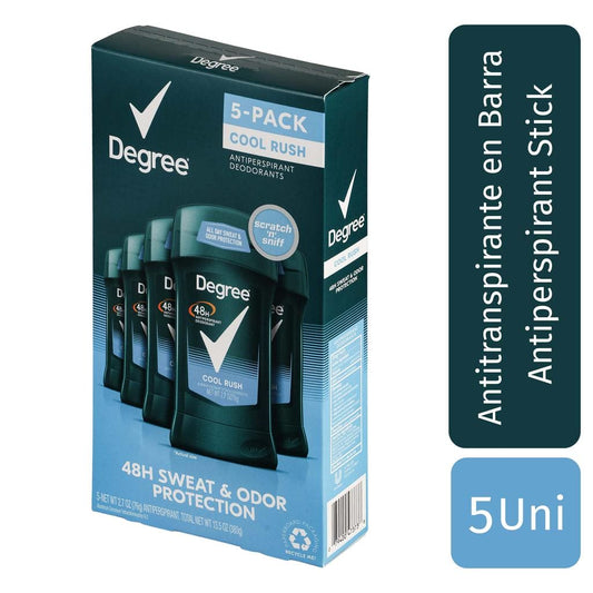Degree Cool Rush Deodorant 5 Units / 2.7 oz / Cool Rush scented deodorant for men. Prevents sweat. Designed for sports. Invigorating fragrance. / 29284 dayana sifontes