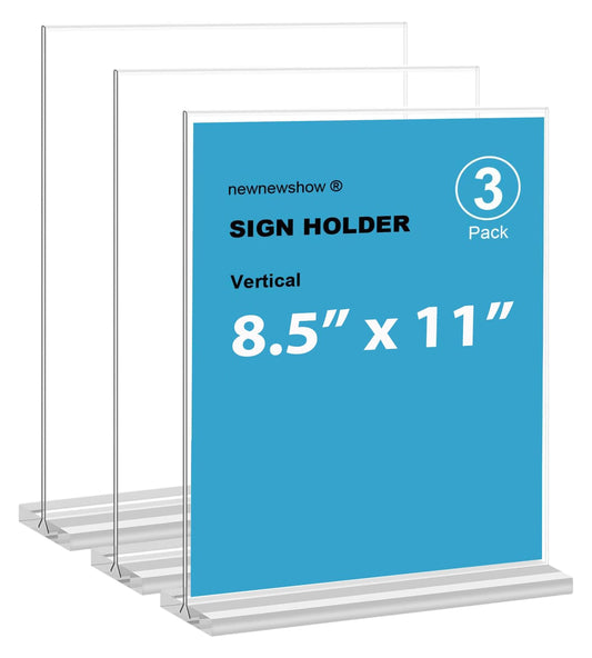 newnewshow 8.5x11 Acrylic Sign Holder 3 Pack Vertical Double-Sided Display (Optional 8.5x11 8.5x5.5 5x7 Horizontal and Vertical) newnewshow