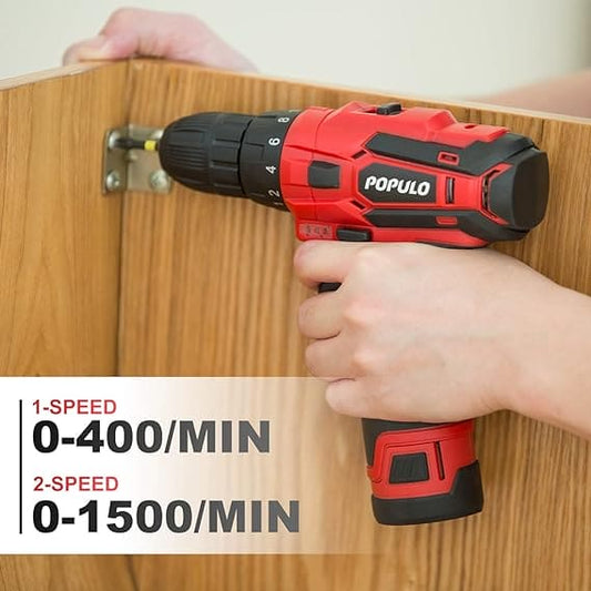 POPULO 12V Max Lithium-ion Cordless Combo Kit (3-Tool), Power Drill Driver, 1/4 in. Impact Driver, Power Rotary Tool Combo Kit with 2.0Ah Batteries (2-Pack), Charger and Tool Bag- PLCK-1202 Argos Distributors