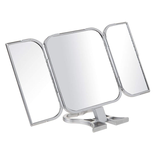 Danielle Creations 3-Way Foldable Travel Makeup Mirror with Built in Stand and Handle, Silver ebuystt