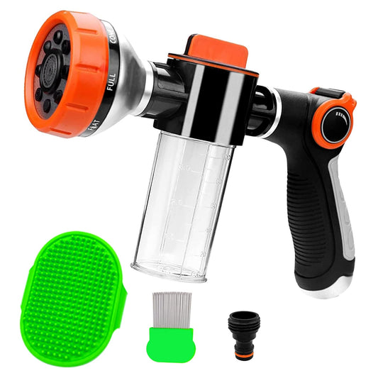 Dog Washing Hose Attachment,High Pressure Garden Hose Nozzle 8 Spray Patterns with Soap Dispenser Bottle for Watering Plants,Dog Nozzle Spray Pet Shower Bath Tool SENEMO