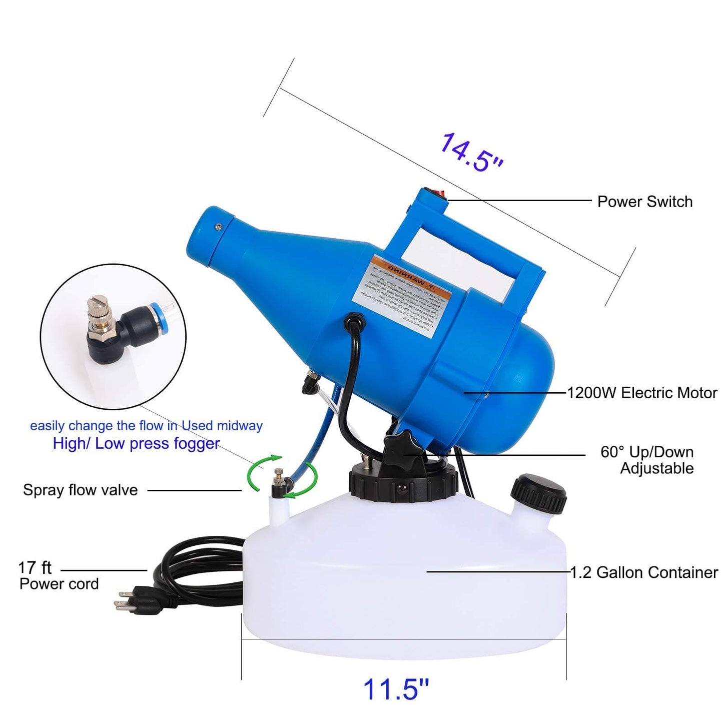 4.5L (1.2 Gallon) Electric ULV Portable Fogger Sprayer Machine Cold Fogger Machine Spraying Distance 30ft for Home,Hotel,Church,School,Yard Konideke