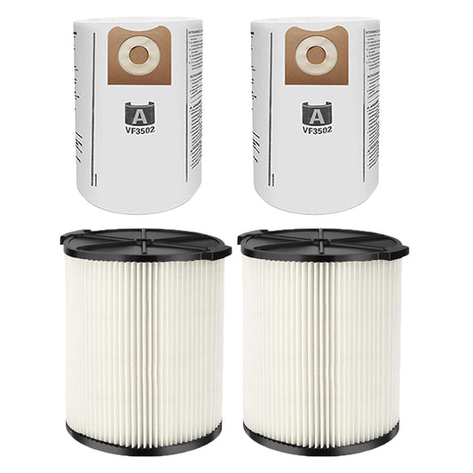2 Pack VF4000 Filter for RIDGID Wet Dry Vac 5-20 Gallons and 2 Pack VF3502 Vacuumc Bags for Ridgid 12-16 Gallon Vac ebuys