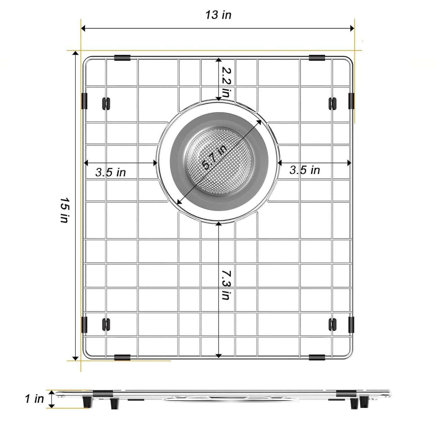 DPZM 2Pack 15" x 13" Stainless Steel Sink Protectors for Kitchen Sink, Sink Grate for Bottom of Kitchen Sink, Metal Sink Grates with Strainers, Rear Drain for Double Sink Protectors with Corner Radius DPZM