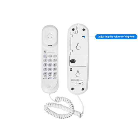 OF-990 Slimline Telephone Adjustable Volume Ringtone Wall-Mountable Basic Corded Telephone No AC Power Required, Corded Home Phone XLHTEE