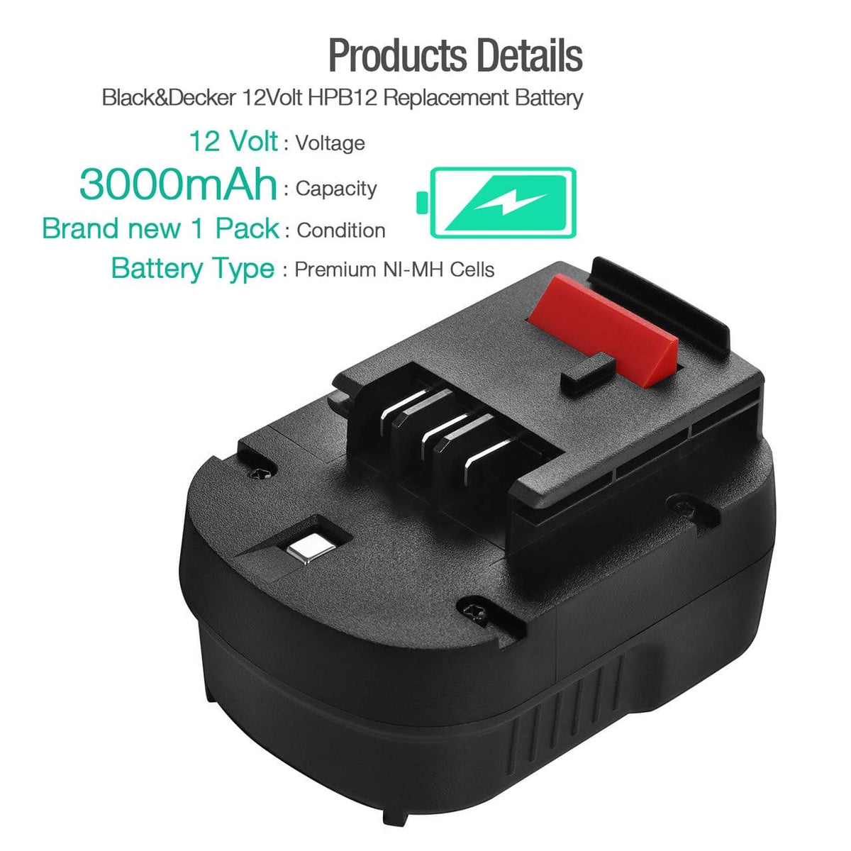 Powerextra Upgraded 12V 3700mAh NI-MH Replacement Battery Compatible with Black & Decker A1712 FS120B FSB12 HPB12 A12 A12-XJ A12EX FS120B FSB12 Powerextra