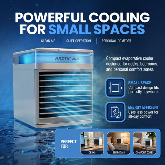 Arctic Air Pure Chill 2.0 Evaporative Air Cooler by Ontel - Powerful, Quiet, Lightweight and Portable Space Cooler with Hydro-Chill Technology For Bedroom, Office, Living Room & More,Blue Arctic Air