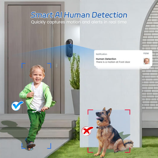 Guggre Doorbell Camera M52, Security Camera Outdoor/Indoor, 1080 HD with Night Vision, 4 Infrared Lights, 120° Wide View, Motion Detection Notification, Works with Smartphone, Wireless, Online Support Guggre
