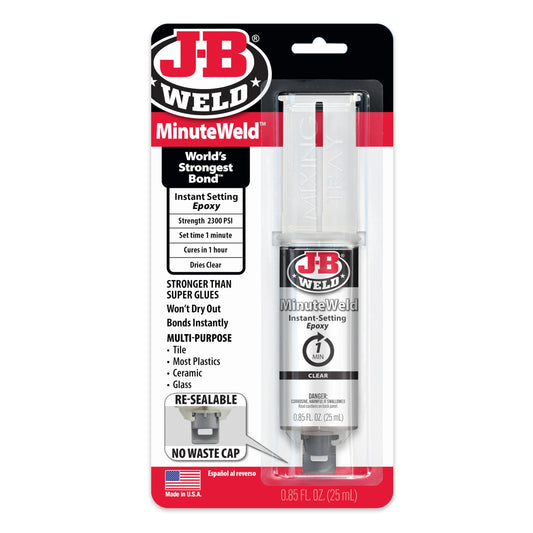 J-B Weld 50101 MinuteWeld Instant-Setting Epoxy Syringe - Clear - 25ml, 0.85 Fl Oz (Pack of 1) MEGA