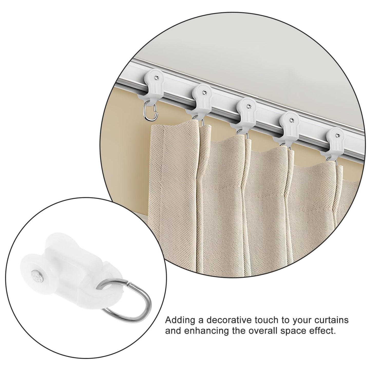 SEWACC 50pcs Curtain Track Rollers Curtain Rail Pulleys Runners Ceiling Curtain Track Hooks White Plastic Drapery Rail Gliders Curtain Rail Accessories SEWACC