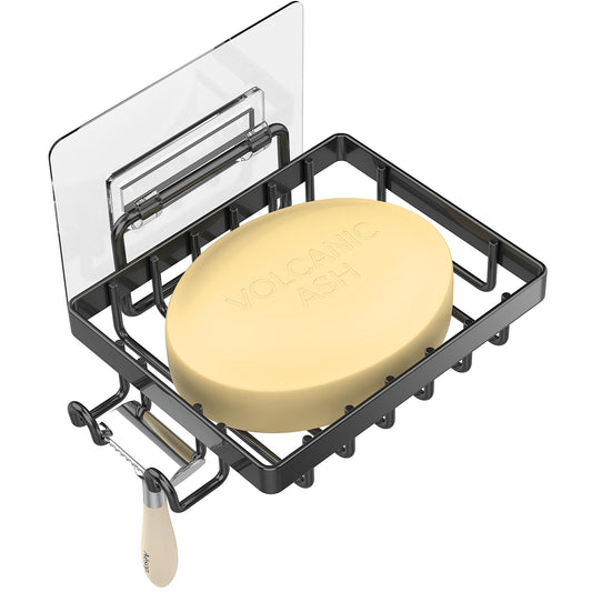 Moforoco Soap Dish, Soap Bar Holder for Shower, No Drilling Bathroom Accessories, Wall Mounted Soap Holder with Hooks and Razor Holder, Shower Rack Soap Tray Bar Soap for Bathroom & Kitchen Moforoco