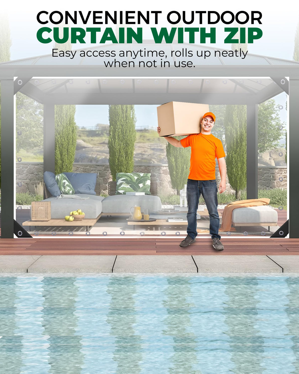 Erfolkerz 6'H x8'W Outdoor Vinyl Curtain 19oz Thicked Clear Tarps, Vinyl Patio Enclosure,Clear Outdoor Curtains Heavy Duty Waterproof Transparent Tarp with Grommets for Patio Gazebo Balcony Pergola Erfolkerz