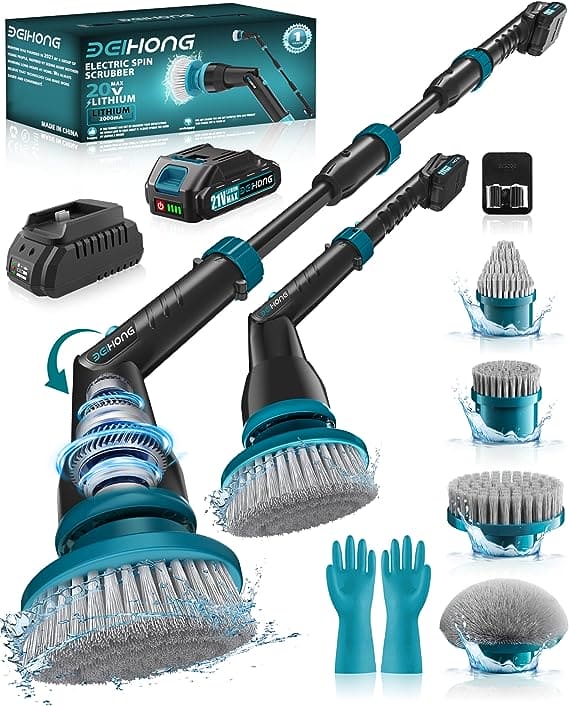 Electric Spin Rechargeable Cleaning Tools,Grout Brush, Electric Cleaning  Brush with 4 Brush Heads,Suitable for Bathroom Wall Tiles Floor Bathtub  Kitchen, Ipx7 W