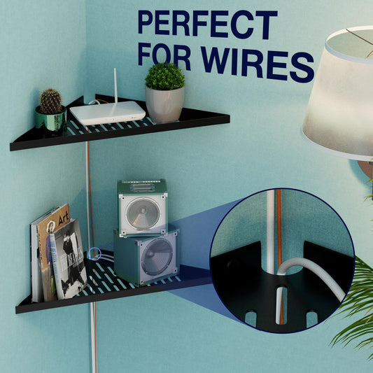 Wall Corner Shelf (2 Pc_Large_blk) - Sleek, Stylish Aluminum Corner Wall Shelf for Bathroom, Living Room, Kitchen & Bedroom- Durable, Easy to Install Corner Shelves Wall Mounted-Shelf for Wall Corner iReef way