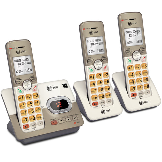 AT&T EL52313 3-Handset Cordless Phone with Answering System & Extra-large Backlit Keys, Light champagne, 3 Handsets AT&T