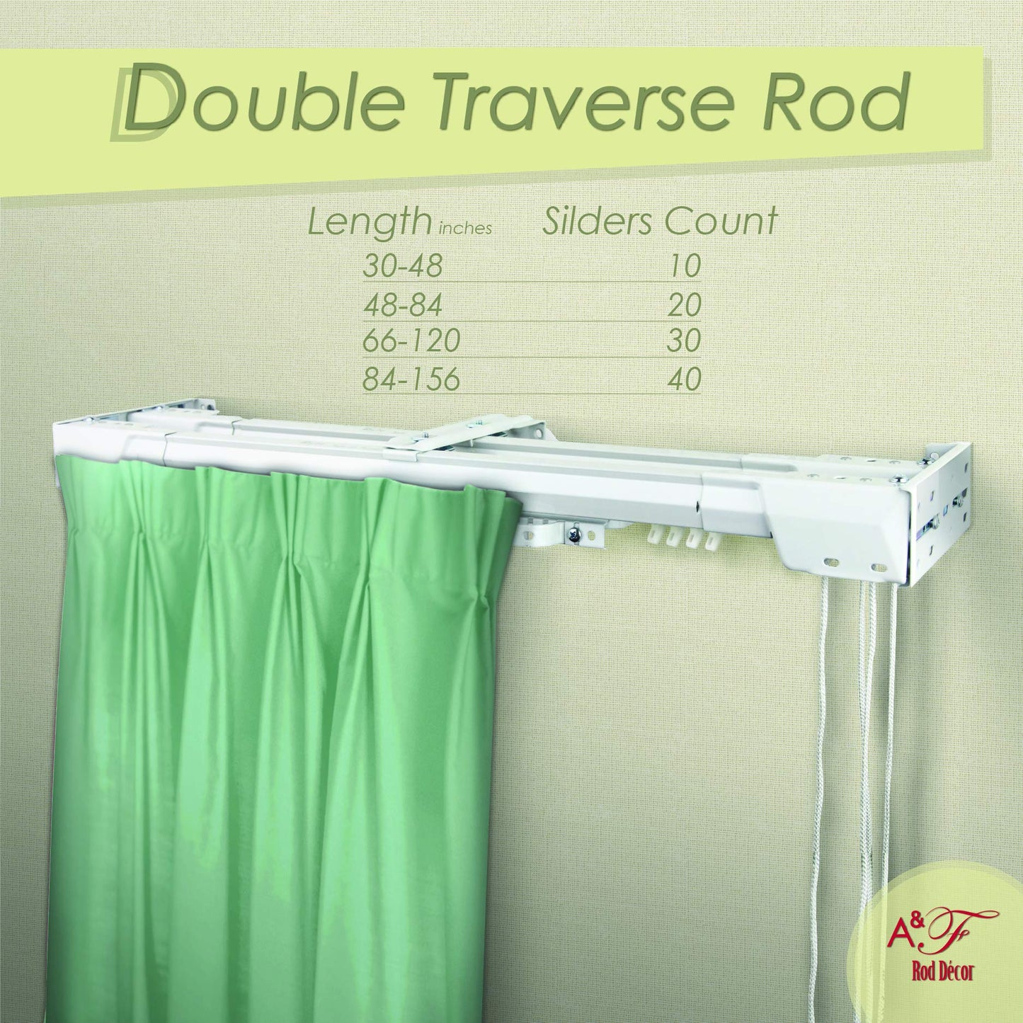 Heavy Duty Double Traverse Rod Center Open 120-240 inch White Rod Desyne