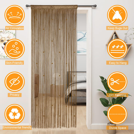 YIIBAII Beaded Curtain Beaded Curtains for Doorways Crystals Suitable for Interior Decoration and Partitions Hippy Closet Curtains (Brown, 39"x79") YIIBAII