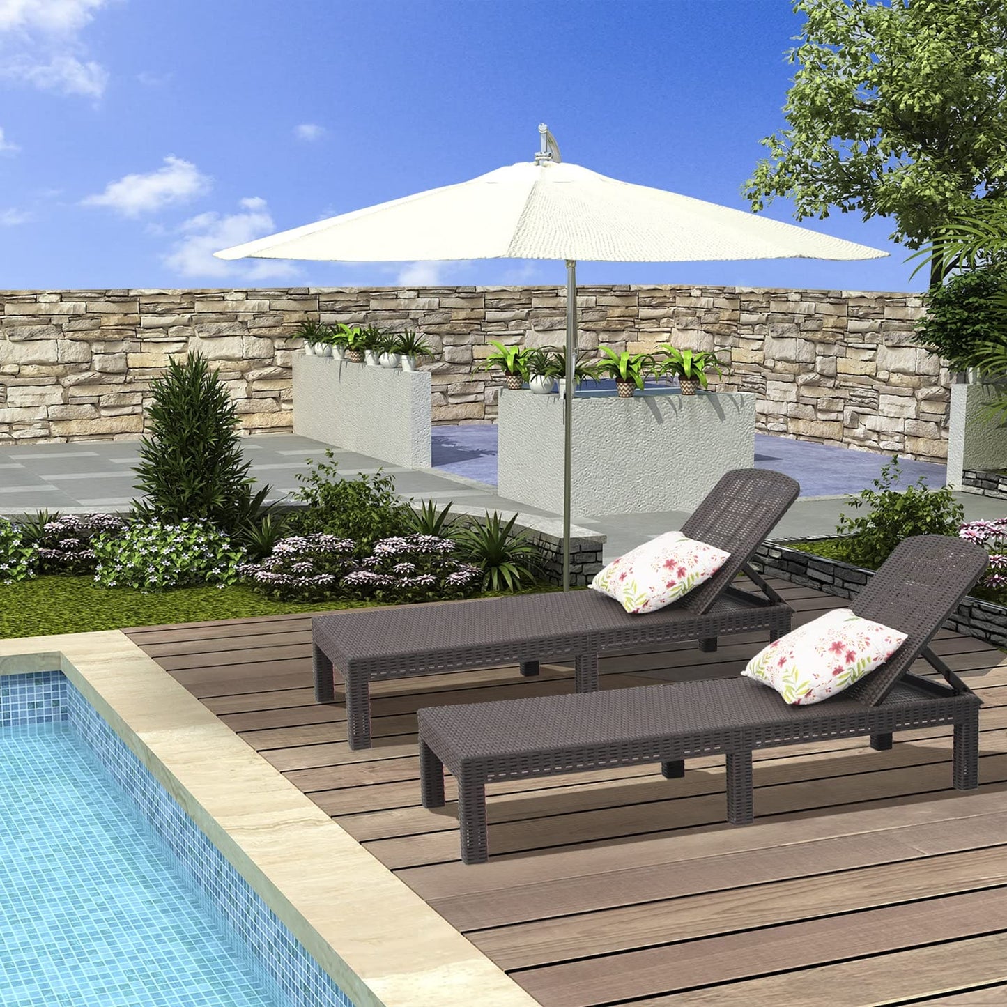 Outraveler Outdoor Chaise Lounge Chair for Pool, Patio Bench Waterproof Sunbed,Mocha ebuys