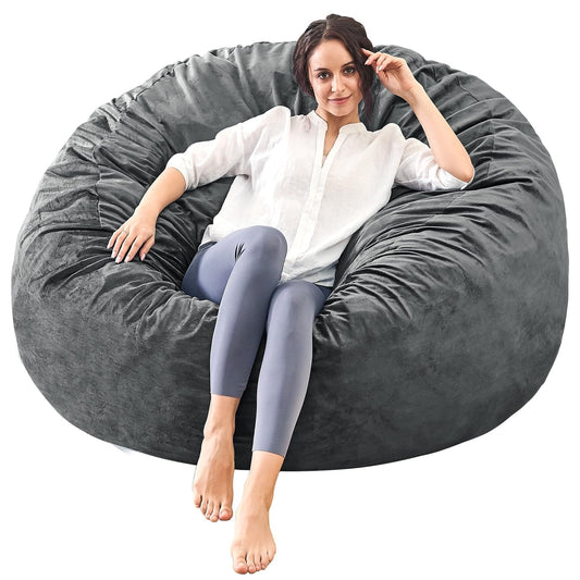 Bean Bag Chairs for Adults - 3' Memory Foam Furniture BeanBag Chair - Kids/Teens Sofa with Soft Micro Fiber Cover - Round Fluffy Couch for Living Room Bedroom College Dorm - 3 ft, Grey ebuys