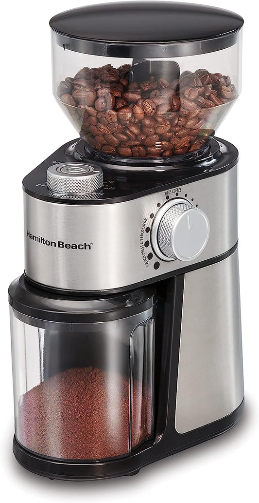 Hamilton Beach Electric Burr Coffee Grinder - Offers 18 grind settings from extra-fine to coarse with adjustable quantities from 2 to 14 cups of coffee. The large hopper holds 2 cups of whole coffee beans - 80385 Argos Distributors