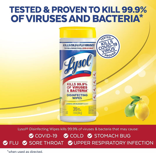 Lysol Disinfectant Wipes, For Disinfecting, Deodorizing, and Cleaning, Lemon & Lime Blossom, 35ct - 01920081145 Pie's Variety Store