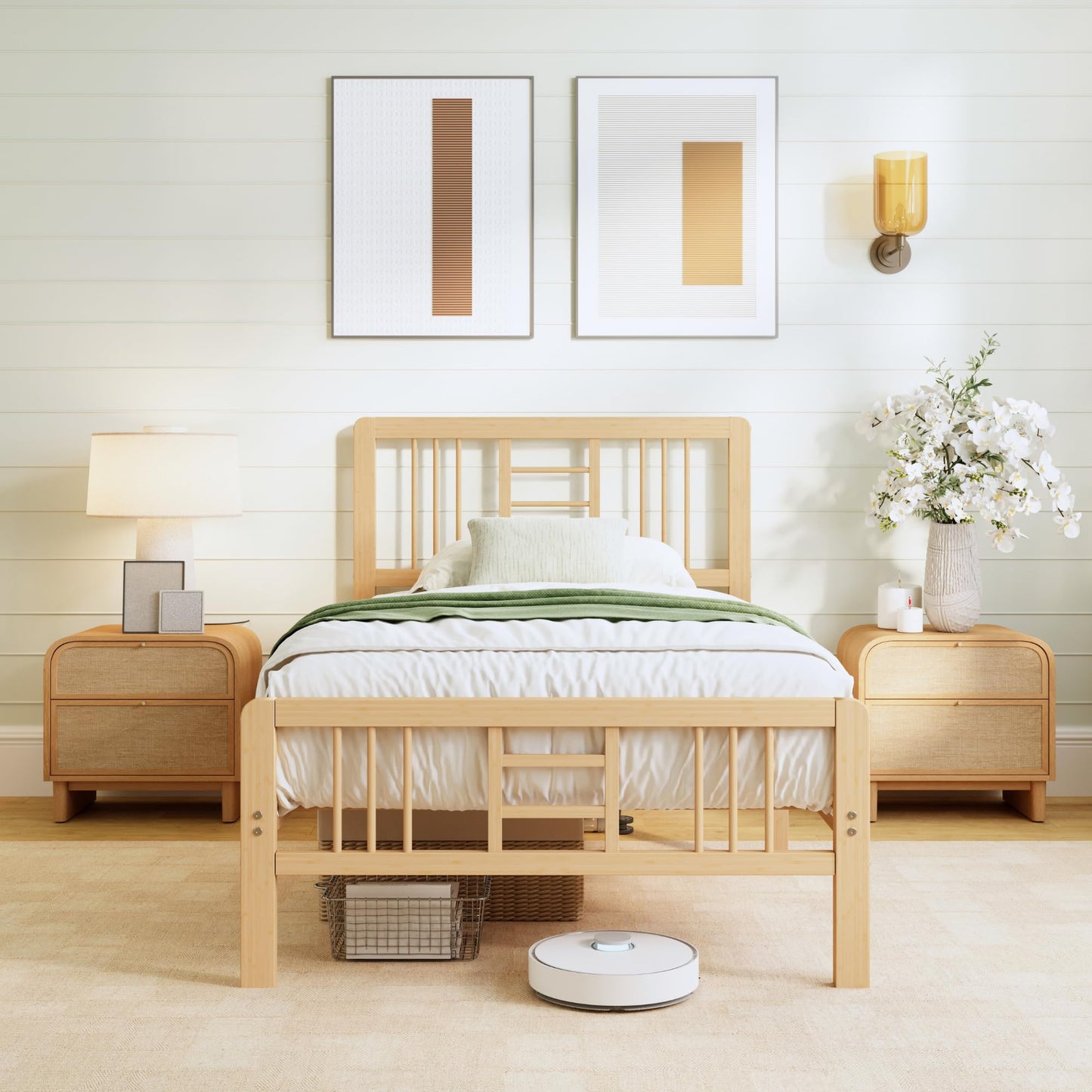 ZIYOO 12 Inch Twin Bamboo Bed Frame with Headboard, Modern Minimalist