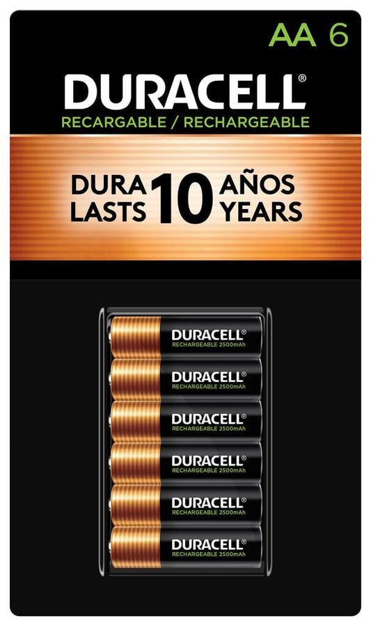 Duracell AA Batteries Rechargeable 6 pk - These powerful NiMH batteries are ideally suited for high-drain or frequently used devices - 398002 ADRIAN'S ELECTRONICS