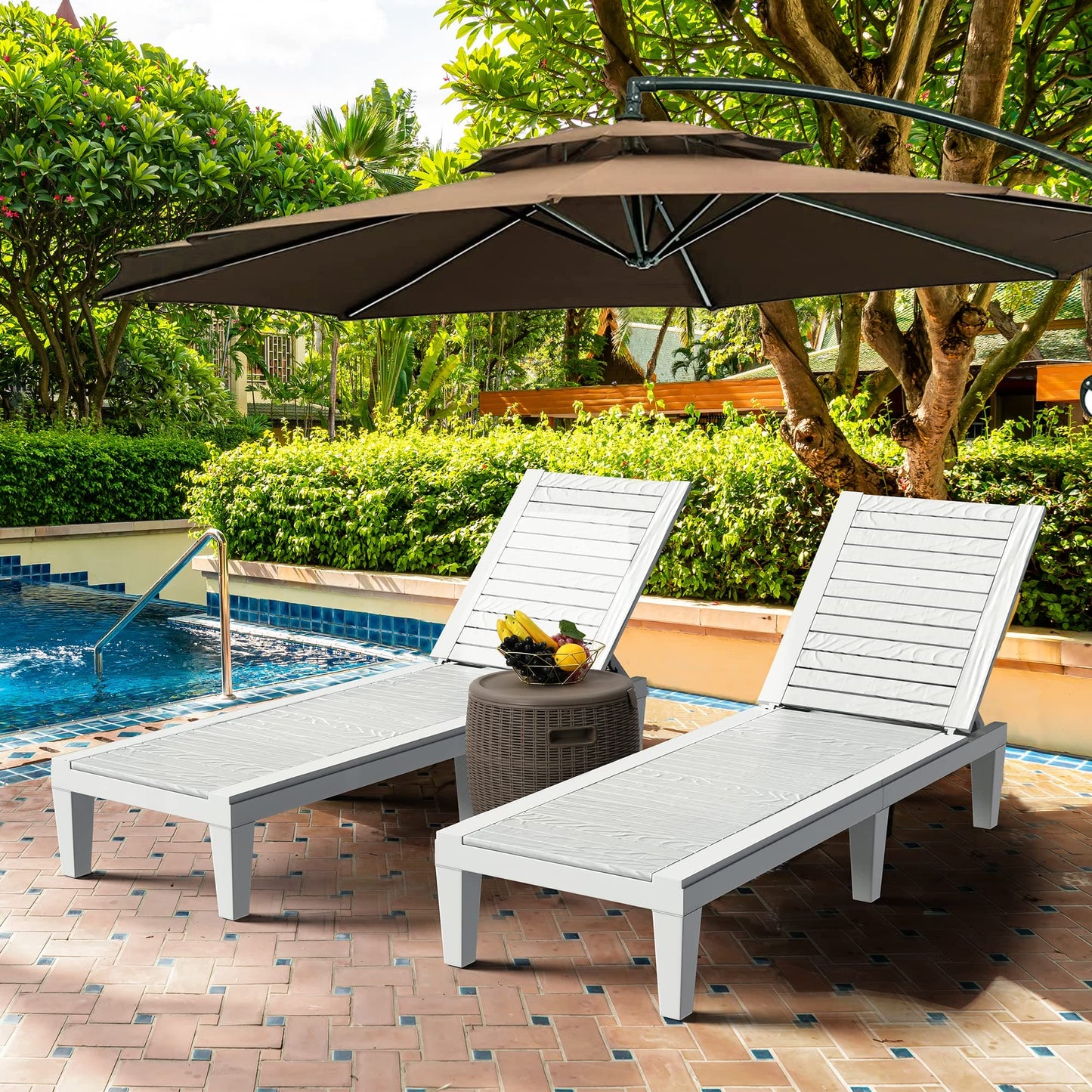 YITAHOME Chaise Outdoor Lounge Chairs Set of 2 with Adjustable Backrest, Sturdy Loungers for Patio & Poolside, Easy Assembly & Waterproof & Lightweight with 265lbs Weight Capacity, Grayish-White ebuys