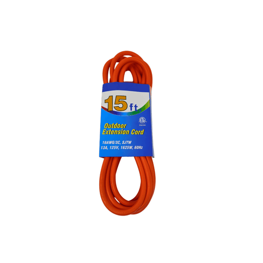 POWERLINK EXTENSION CORD OUTDOOR 15FT - W/ETL, SLEEVE, ORANGE, 16AWG /3C, SJTW-13AMP, 125V, 1625W 60HZ - MC009 MEGA