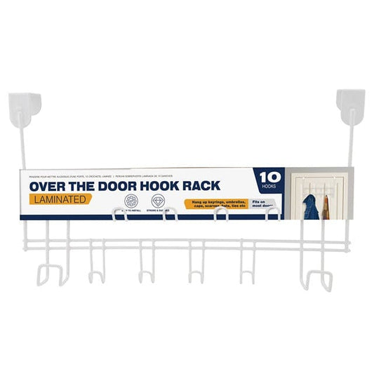 Over the Door Hook Rack Laminated 10 Hooks. Hang up keyrings, umbrellas, caps, scarves, hats, ties etc- BL0053 MEGA