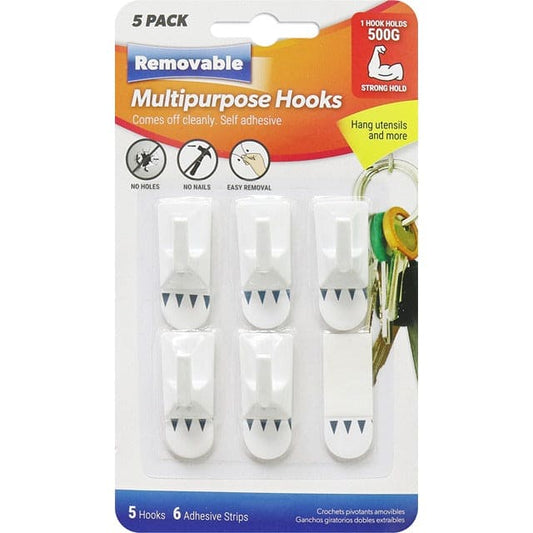 Removable Multipurpose Hooks 5PK Suitable For Use on tile, glass, stainless Steel and finished wood surfaces- HY0084 Mega