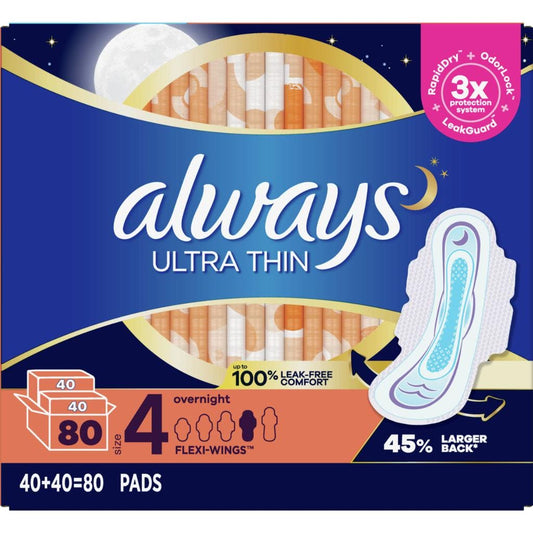 Always Ultra Thin Overnight Pads 2 Packs / 40 Units GET UP TO 100% LEAK FREE COMFORT for a perfect night's sleep -406586 ebuystt