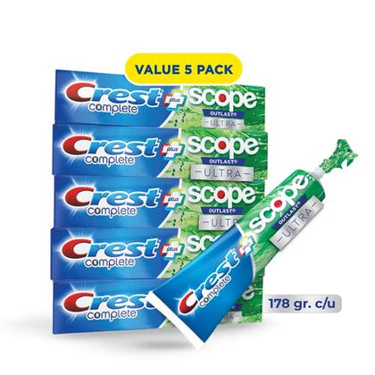 Crest Toothpaste Complete + Scope Advanced Active Foam 5 Units / 178 g / 6 oz Crest Complete Plus Scope Advanced Active Foam kills 99.9% of bad breath. Remove surface stains. Kills 99% of Bad Breath Germs. -453550