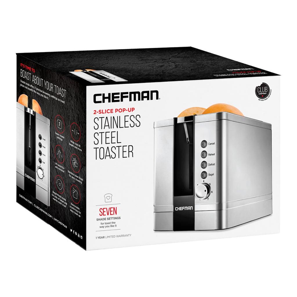 Chefman 2-Slice Pop-Up Stainless Steel Toaster w/ 7 Shade Settings, Extra Wide Slots for Toasting Bagels, Defrost/Reheat/Cancel Functions, Removable Crumb Tray, 850W, 120V, Silver / 407112 dayana sifontes