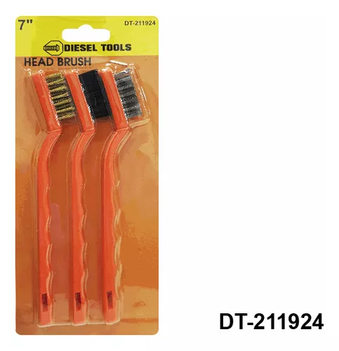 DIESEL TOOLS 1 1/2" HEAD BRUSH , PACK OF 3 WITH MULTIUSE BRISTLE HEADS, BRASS WIRE, STEEL WIRE AND NYLON WIRE FOR USE IN INTRICATE AND HARD TO REACH AREAS- DT-211924 MEGA