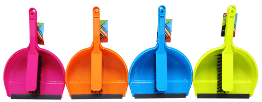 Cleanhouse Neon Colored, Dust Pan And Hand Brush with Rubber Lip. Ideal for indoor/outdoor use, quick collecting of dirt, crumbs, broken glass and leaves. For Home, Kitchen and Office Use - CV88010 MEGA