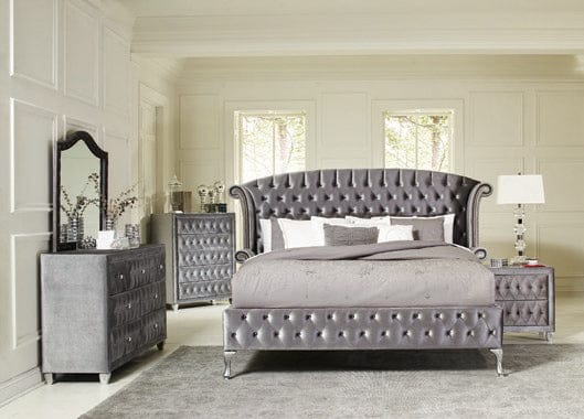 Deanna Eastern King Tufted Upholstered Bed Grey Collection: The Imposing Regal Headboard Features Rolled Wingback Styling Complete With Armrests That's Both Chic And Comfortable. Deanna SKU: 205101KE coastmega