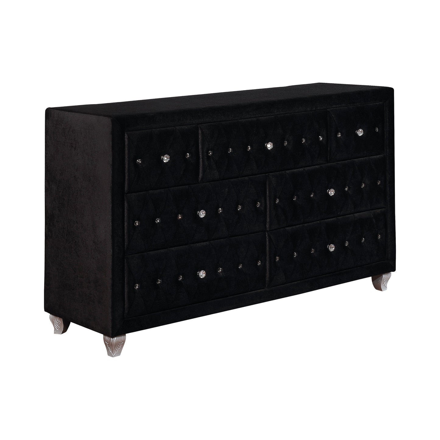 Deanna 7-Drawer Rectangular Dresser Black Collection: Add Glamour To Your Bedroom, The Ultimate Luxury, Soft Velvet Fabric Adorns The Sleek Silhouette: Deanna SKU: 206103 coastmega