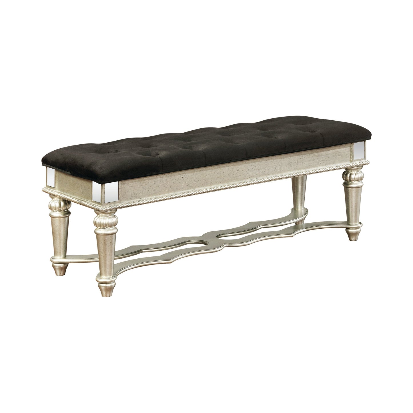 Heidi Upholstered Bench Metallic Platinum Collection: Heidi, Gives The Final Touch Of Luxury In That Glamorous Bedroom, This Bench Is Comfortable And Stylish, Works Well As A Dressing Bench Or A Dining Bench In Your Living Room SKU: 222736 coastmega