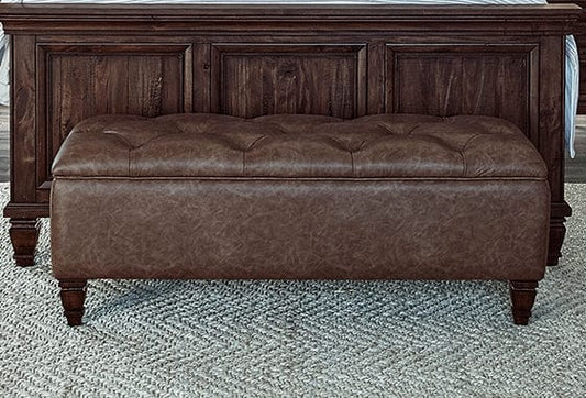 Avenue Upholstered Tufted Bench Weathered Burnished Brown SKU: 223036 coastmega