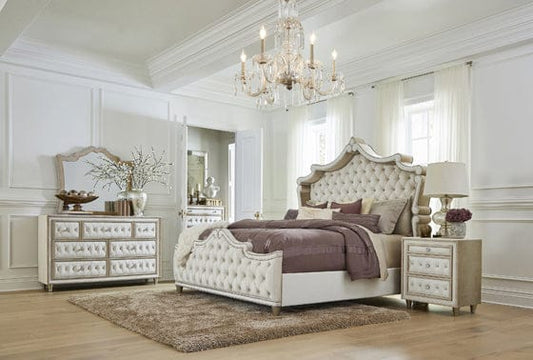 Antonella Upholstered Tufted Bed Ivory And Camel SKU: 223521KE coastmega