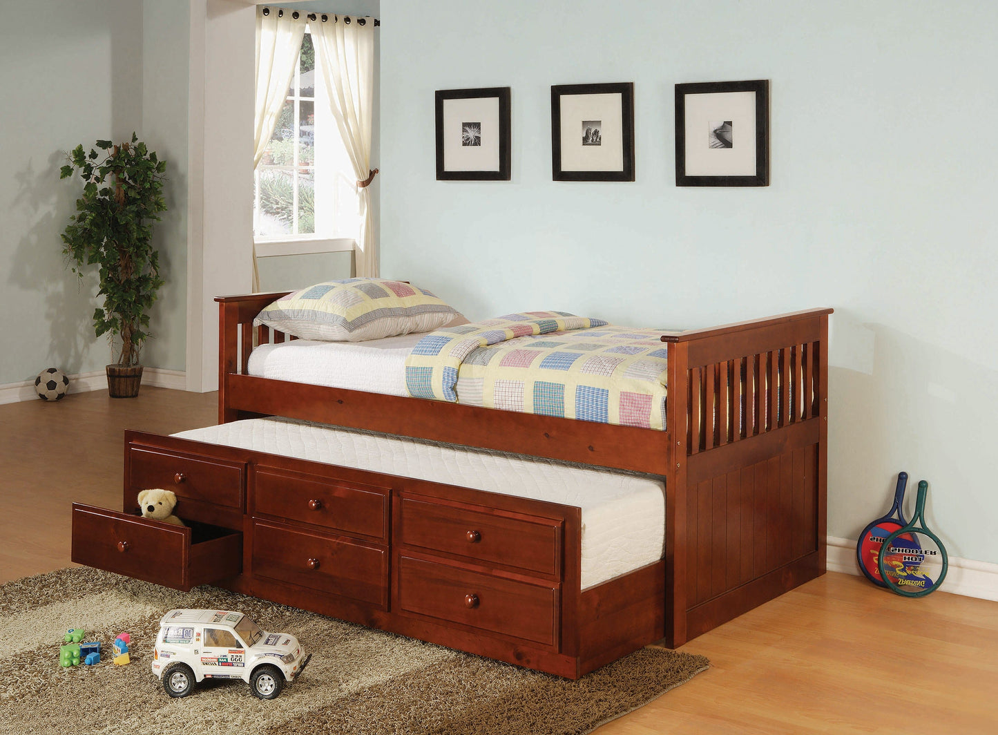 Twin Captain’s Daybed With Storage Trundle Cherry - 300105 A-Z Store Nadia