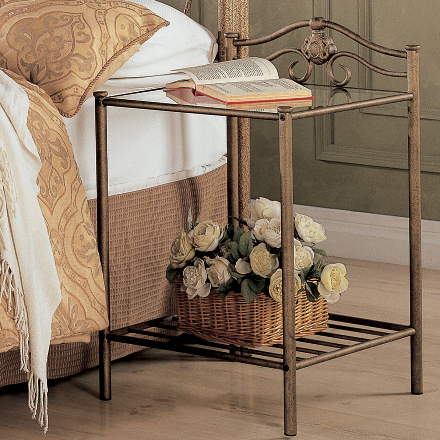 Sydney 2-Shlef Nightstand Antique Brushed Gold - 300172 A-Z Store Nadia
