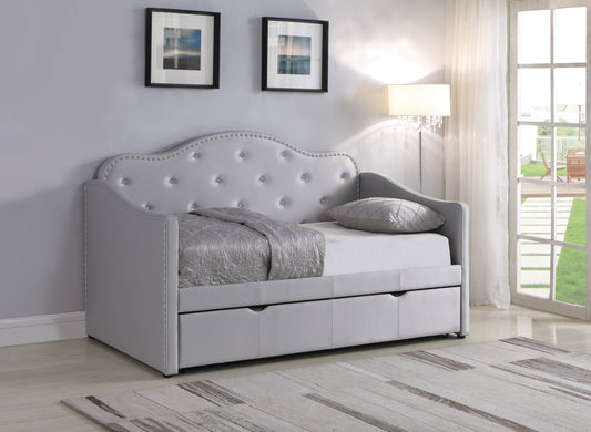 Upholstered Twin Daybed With Trundle Pearlescent Grey - 300629 A-Z Store Nadia